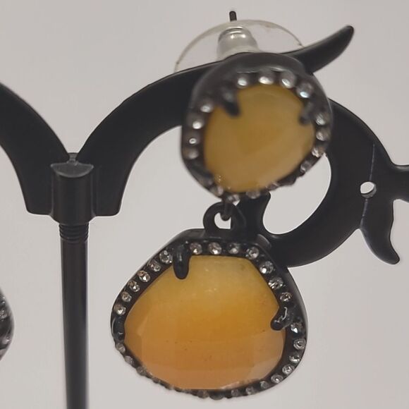 Orange Agate, Austrian Crystal Earrings in ION Plated Black Stainless St… - Picture 5 of 7